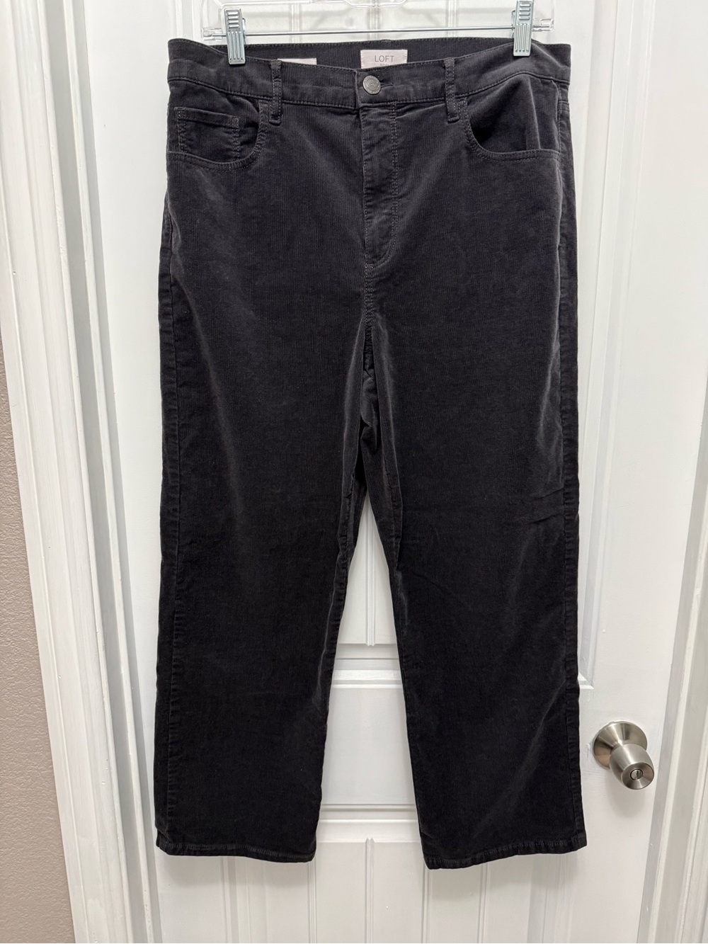 LOFT Corduroy Pants Gray Modern Straight Stretch Women's Size 12 (22-6)
